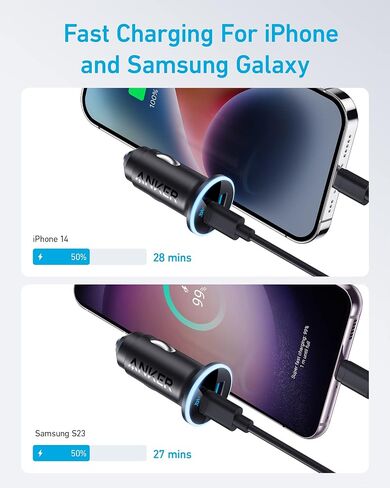 USB C Car Charger Adapter, Anker 52.5W Cigarette Lighter USB Charger, 323 Anker Car Charger with 30W PowerIQ 3.0 Fast Charging for iPhone 14/13 Samsung Galaxy S23/22 Pixel in Saudi Arabia
