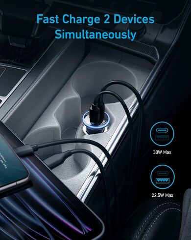 USB C Car Charger Adapter, Anker 52.5W Cigarette Lighter USB Charger, 323 Anker Car Charger with 30W PowerIQ 3.0 Fast Charging for iPhone 14/13 Samsung Galaxy S23/22 Pixel in Saudi Arabia