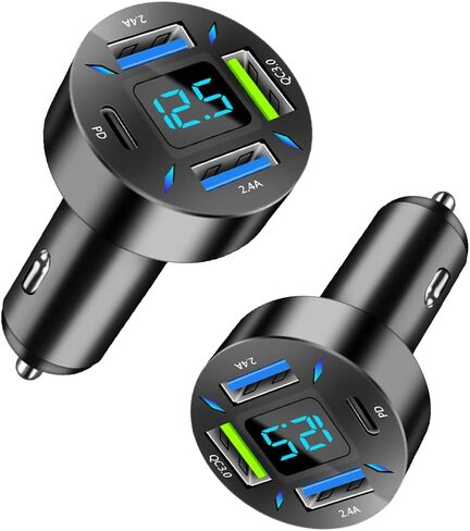 4 Ports USB Car Charger USB Adapter with Voltmeter,Type C Port PD 3.1/QC 3.0 Super Fast Charging Car Cigarette Lighter Plug for iPhone 14 13 12,S22 S21 S20,iPad Pro& More Mobil Phone (Black) in Saudi Arabia
