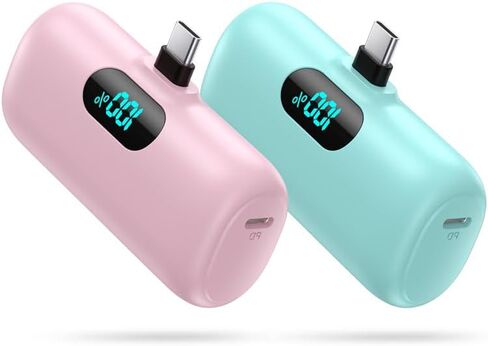 [2-Pack] Mini Portable Charger 5000mAh Power Bank, 3A PD USB C Cell Phone Portable Power, LCD Display Battery Pack Compatible with iPhone 15/15 plus/15 pro/15 pro Max/Android phone/Samsung/Moto/LG etc in Saudi Arabia