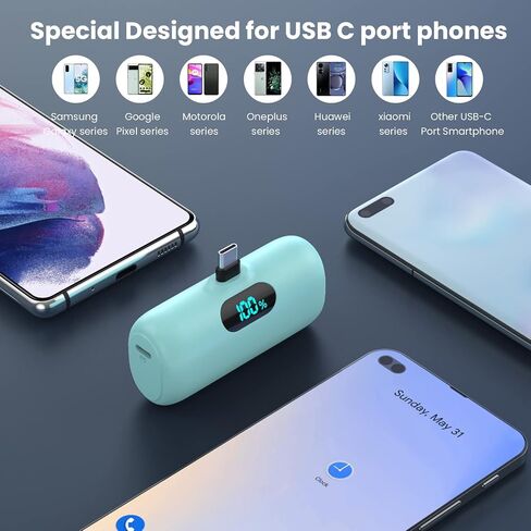 [2-Pack] Mini Portable Charger 5000mAh Power Bank, 3A PD USB C Cell Phone Portable Power, LCD Display Battery Pack Compatible with iPhone 15/15 plus/15 pro/15 pro Max/Android phone/Samsung/Moto/LG etc in Saudi Arabia
