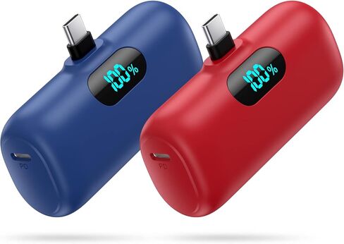 [2-Pack] Mini Portable Charger 5000mAh Power Bank, 3A PD USB C Cell Phone Portable Power, LCD Display Battery Pack Compatible with iPhone 15/15 plus/15 pro/15 pro Max/Android phone/Samsung/Moto/LG etc in Saudi Arabia