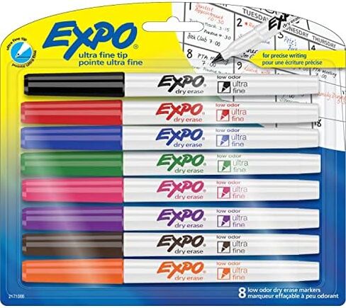 EXPO Low Odor Dry Erase Markers, Ultra-Fine Tip, Assorted Colors, 8 Pack in Kuwait