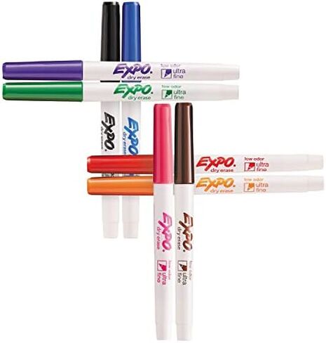 EXPO Low Odor Dry Erase Markers, Ultra-Fine Tip, Assorted Colors, 8 Pack in Kuwait