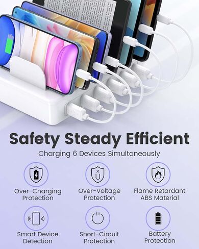 محطة شحن متعددة 50 وات، 6 منافذ، قاعدة شحن USB لأجهزة متعددة in Kuwait