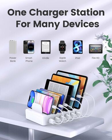 محطة شحن متعددة 50 وات، 6 منافذ، قاعدة شحن USB لأجهزة متعددة in Kuwait