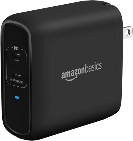 شاحن حائط Amazon Basics بقدرة 65 وات بمنفذ واحد GaN USB-C مع توصيل الطاقة PD 3.0، قابس قابل للطي، محمول، شحن سريع لأجهزة الكمبيوتر المحمولة والأجهزة اللوحية والهواتف، غير PPS، أسود in Kuwait