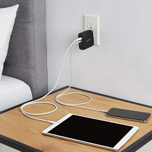 شاحن حائط Amazon Basics بقدرة 65 وات بمنفذ واحد GaN USB-C مع توصيل الطاقة PD 3.0، قابس قابل للطي، محمول، شحن سريع لأجهزة الكمبيوتر المحمولة والأجهزة اللوحية والهواتف، غير PPS، أسود in Kuwait