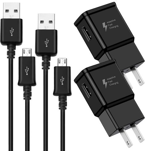 شاحن حائط سريع الشحن من سامسونج مع مجموعة كابلات Micro USB 2.0 بطول 5 أقدام/1.5 متر متوافقة مع هواتف Samsung Galaxy S7/S7 E/S6/S6 E/Note5/4 /S4/S3/MP3 وغيرها (عبوتان) in Kuwait