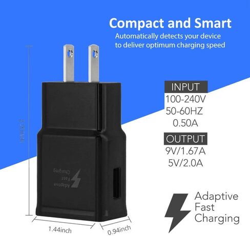 شاحن حائط سريع الشحن من سامسونج مع مجموعة كابلات Micro USB 2.0 بطول 5 أقدام/1.5 متر متوافقة مع هواتف Samsung Galaxy S7/S7 E/S6/S6 E/Note5/4 /S4/S3/MP3 وغيرها (عبوتان) in Kuwait