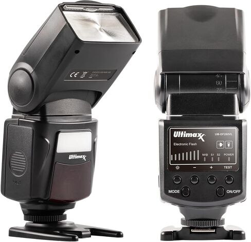 فلاش Speedlite الديناميكي الاحترافي DF260VL من Ultimaxx لكاميرات Canon Nikon Panasonic Olympus Pentax وغيرها من كاميرات DSLR، للكاميرات الرقمية مع حذاء معدني ساخن in Saudi Arabia
