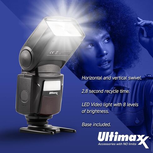 فلاش Speedlite الديناميكي الاحترافي DF260VL من Ultimaxx لكاميرات Canon Nikon Panasonic Olympus Pentax وغيرها من كاميرات DSLR، للكاميرات الرقمية مع حذاء معدني ساخن in Saudi Arabia