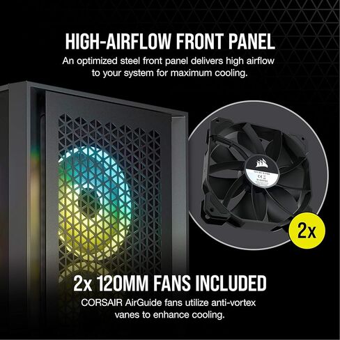 حقيبة Corsair iCUE 4000D RGB Mid-Tower - 3X AF120 RGB Elite Fans - وحدة تحكم Lighting Node PRO - تصميم تدفق الهواء العالي - نظام إدارة الكابلات RapidRoute - أسود in Kuwait