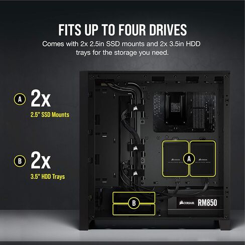حقيبة Corsair iCUE 4000D RGB Mid-Tower - 3X AF120 RGB Elite Fans - وحدة تحكم Lighting Node PRO - تصميم تدفق الهواء العالي - نظام إدارة الكابلات RapidRoute - أسود in Kuwait