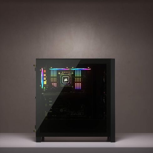 حقيبة Corsair iCUE 4000D RGB Mid-Tower - 3X AF120 RGB Elite Fans - وحدة تحكم Lighting Node PRO - تصميم تدفق الهواء العالي - نظام إدارة الكابلات RapidRoute - أسود in Kuwait