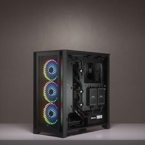 حقيبة Corsair iCUE 4000D RGB Mid-Tower - 3X AF120 RGB Elite Fans - وحدة تحكم Lighting Node PRO - تصميم تدفق الهواء العالي - نظام إدارة الكابلات RapidRoute - أسود in Kuwait