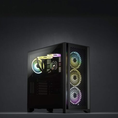 حقيبة Corsair iCUE 4000D RGB Mid-Tower - 3X AF120 RGB Elite Fans - وحدة تحكم Lighting Node PRO - تصميم تدفق الهواء العالي - نظام إدارة الكابلات RapidRoute - أسود in Kuwait