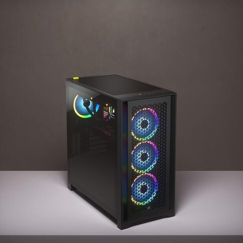 حقيبة Corsair iCUE 4000D RGB Mid-Tower - 3X AF120 RGB Elite Fans - وحدة تحكم Lighting Node PRO - تصميم تدفق الهواء العالي - نظام إدارة الكابلات RapidRoute - أسود in Kuwait
