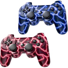 Wireless Controller for PS-3 Motion Sense Double Vibration Upgraded Gaming Remote for Play 3 with Charging Cord (Transparent Green and Transparent Blue) in Saudi Arabia