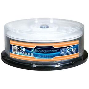 Optical Quantum 6X 25GB BD-R Blu-ray Blank Disc White Inkjet Hub Printable - 25 Discs