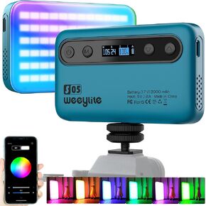 Weeylite Pocket RGB Camera Light, LED Video Light App Control RGBWY Full Color/Dimmable 2800k~6800K/CRI95+/26 Light Effects/2000mAh Rechargeable Battery Portable Photography Light for TikTok Vlog