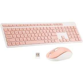 Wireless Keyboard and Mouse Combo, 2.4G Silent Cordless Keyboard Mouse Combo for Windows Chrome Laptop Computer PC Desktop, 106 Keys Full Size with Number Pad, 1600 DPI Optical Mouse (Pink) in Kuwait