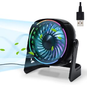 HeroPlus RGB مروحة مكتب USB صغيرة، مروحة صغيرة 6 بوصة مع 8 أوضاع إضاءة، مروحة USB صغيرة مع 3 سرعات، سلك 60 بوصة، دوران 360 درجة، تشغيل هادئ، مروحة مكتب محمولة للغرف والمكاتب والسيارة والسفر in Kuwait