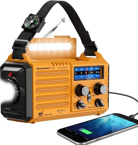 Eoxsmile Emergency Radio with NOAA Weather Alert, Solar Hand Crank Portable | AM/FM Shortwave, 5000mAh Rechargeable Battery Powered, USB Charger, Flashlight, SOS Alarm for Home Outdoor Survival Outages in Saudi Arabia