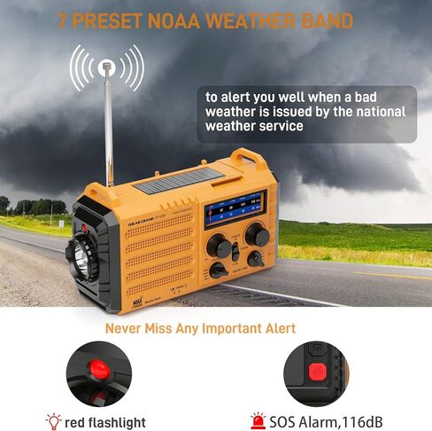 Eoxsmile Emergency Radio with NOAA Weather Alert, Solar Hand Crank Portable | AM/FM Shortwave, 5000mAh Rechargeable Battery Powered, USB Charger, Flashlight, SOS Alarm for Home Outdoor Survival Outages in Saudi Arabia