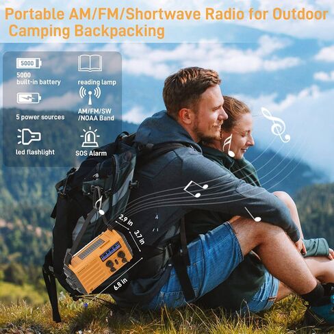 Eoxsmile Emergency Radio with NOAA Weather Alert, Solar Hand Crank Portable | AM/FM Shortwave, 5000mAh Rechargeable Battery Powered, USB Charger, Flashlight, SOS Alarm for Home Outdoor Survival Outages in Saudi Arabia