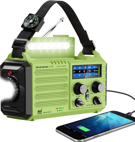 Eoxsmile Emergency Radio with NOAA Weather Alert, Solar Hand Crank Portable | AM/FM Shortwave, 5000mAh Rechargeable Battery Powered, USB Charger, Flashlight, SOS Alarm for Home Outdoor Survival Outages in Saudi Arabia
