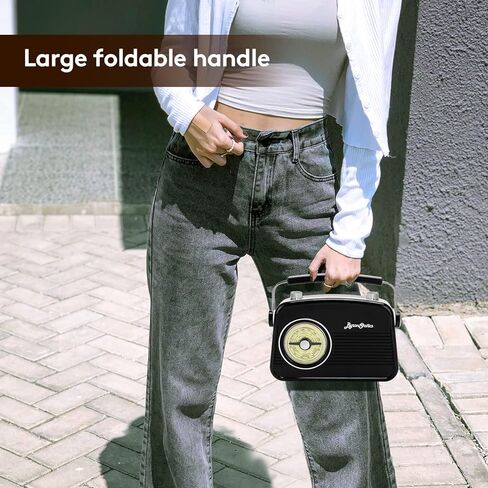 أجهزة راديو بايرون ستاتيكس المحمولة AM FM مع مكبر صوت بلوتوث، مقبض كبير محول طاقة تيار متردد 120 فولت أو قرص كبير يعمل بالبطارية، سهل الاستخدام، مقبض ضبط هوائي تلسكوبي، جاك أزرق مخضر in Kuwait