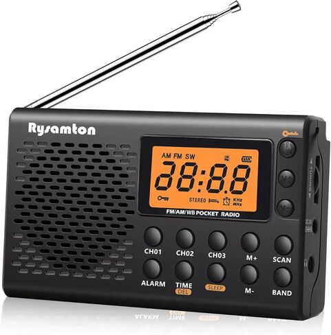 Portable AM/FM/Shortwave Radio, Batteries Operated Pocket Radios, Large Digital Display, Clock Radio with Alarm and Sleep Function, Earphone Included (Black) in Kuwait