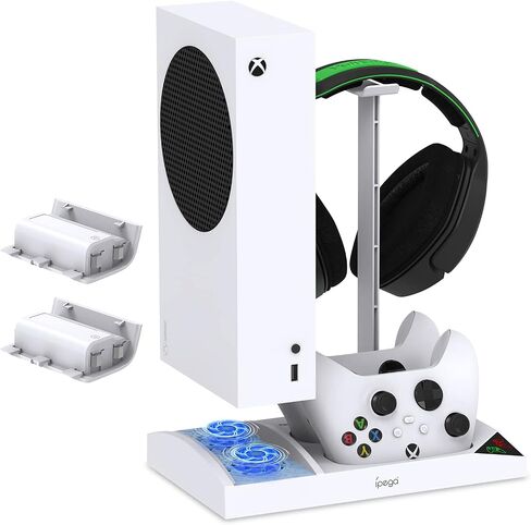 FYOUNG Upgraded Vertical Cooling Fan Stand for Xbox Series S | Cooler Fan System Dual Controller Charging Dock Station with 2 x 1400mAh Rechargeable Battery Pack, Headphone Bracket in Saudi Arabia