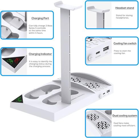 FYOUNG Upgraded Vertical Cooling Fan Stand for Xbox Series S | Cooler Fan System Dual Controller Charging Dock Station with 2 x 1400mAh Rechargeable Battery Pack, Headphone Bracket in Saudi Arabia