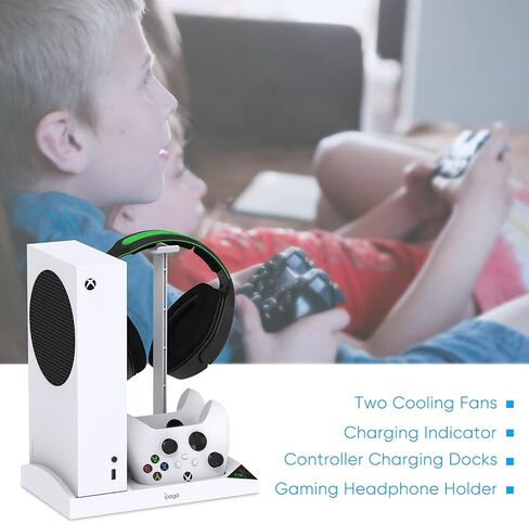 FYOUNG Upgraded Vertical Cooling Fan Stand for Xbox Series S | Cooler Fan System Dual Controller Charging Dock Station with 2 x 1400mAh Rechargeable Battery Pack, Headphone Bracket in Saudi Arabia