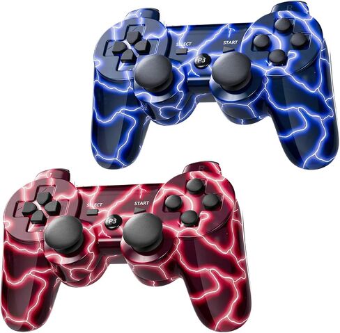 Wireless Controller for PS-3 Motion Sense Double Vibration Upgraded Gaming Remote for Play 3 with Charging Cord (Transparent Green and Transparent Blue) in Kuwait