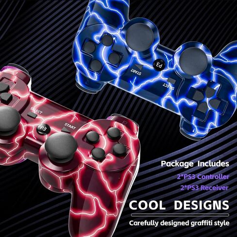 Wireless Controller for PS-3 Motion Sense Double Vibration Upgraded Gaming Remote for Play 3 with Charging Cord (Transparent Green and Transparent Blue) in Kuwait