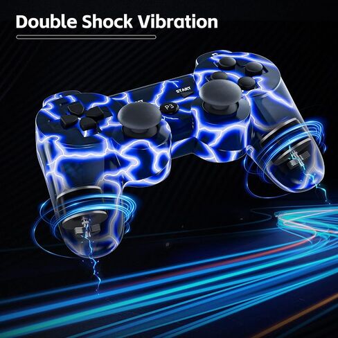 Wireless Controller for PS-3 Motion Sense Double Vibration Upgraded Gaming Remote for Play 3 with Charging Cord (Transparent Green and Transparent Blue) in Kuwait