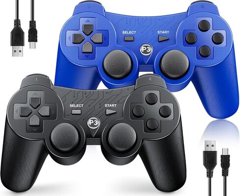 وحدة تحكم 2 حزمة لجهاز PS3 وحدة تحكم لاسلكية لسوني بلاي ستيشن 3، صدمة مزدوجة 3، بلوتوث، قابلة للشحن، مستشعر حركة، عصا تحكم تناظرية 360 درجة، جهاز تحكم عن بعد لجهاز PS3، 2 سلك شحن USB، أسود in Kuwait