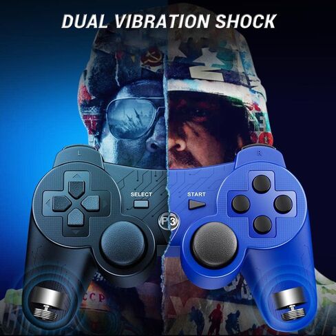 وحدة تحكم 2 حزمة لجهاز PS3 وحدة تحكم لاسلكية لسوني بلاي ستيشن 3، صدمة مزدوجة 3، بلوتوث، قابلة للشحن، مستشعر حركة، عصا تحكم تناظرية 360 درجة، جهاز تحكم عن بعد لجهاز PS3، 2 سلك شحن USB، أسود in Kuwait
