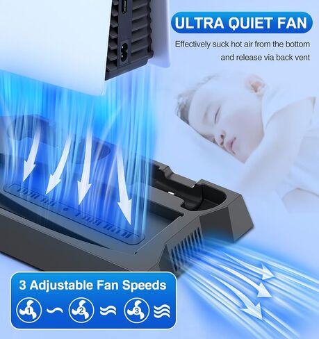 PS5/Slim/Pro Cooling Station for PlayStation 5 Console Disc/Digital Edition - PS5 Slim Pro Cooling Stand with Controller Charging Station Accessories-Cooler Fan/Headset Holder/3 USB Hub, White in Kuwait