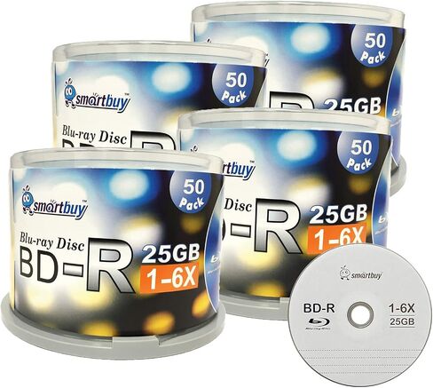 Smartbuy 25gb 6X Bd-r BDR Blu-ray Single Layer Logo Blank Disc (50-Disc) | Write-once Data Video Media Blank Recordable Disc, Hold Roughly 2 hours of high-definition video, Cakebox Spindle Packaging in Saudi Arabia