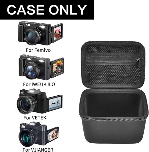 Large 4K Vlogging Camera Case for Duluvulu, for Lecnippy, for VJIANGER, for Zostuic, for ROQIOO & More -Shockproof Storage for Cameras & Accessories - Ideal for Travel & Outdoor - Jet Black in Kuwait