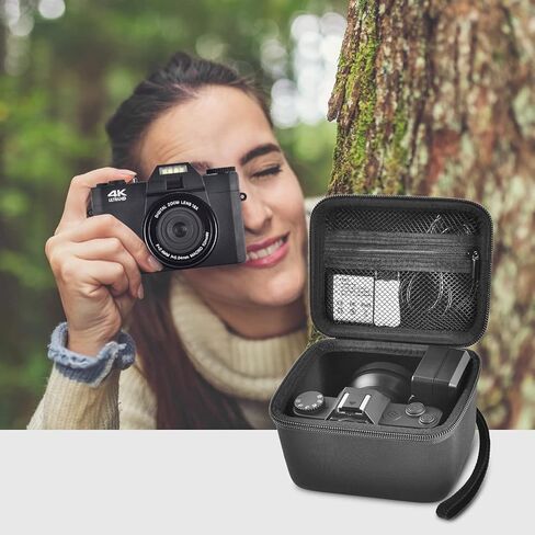 Large 4K Vlogging Camera Case for Duluvulu, for Lecnippy, for VJIANGER, for Zostuic, for ROQIOO & More -Shockproof Storage for Cameras & Accessories - Ideal for Travel & Outdoor - Jet Black in Kuwait