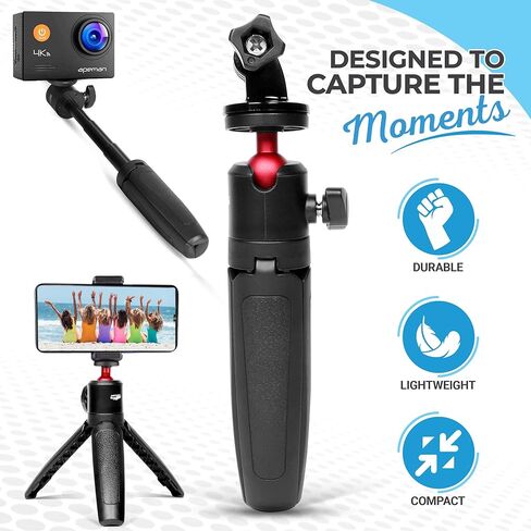 Action Pro Extendable Selfie Stick Tripod with Phone Holder, Portable Tripod Compatible for iPhone/Android/GoPro Cameras, Lightweight vlog Selfie Stick for Group Photos, Video Recording and vlogging in Kuwait