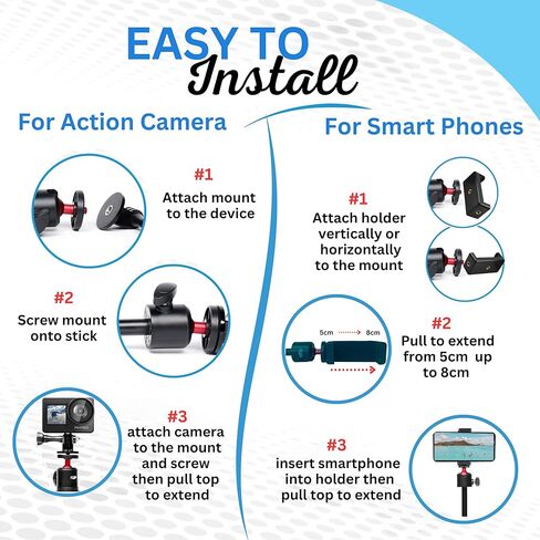 Action Pro Extendable Selfie Stick Tripod with Phone Holder, Portable Tripod Compatible for iPhone/Android/GoPro Cameras, Lightweight vlog Selfie Stick for Group Photos, Video Recording and vlogging in Kuwait