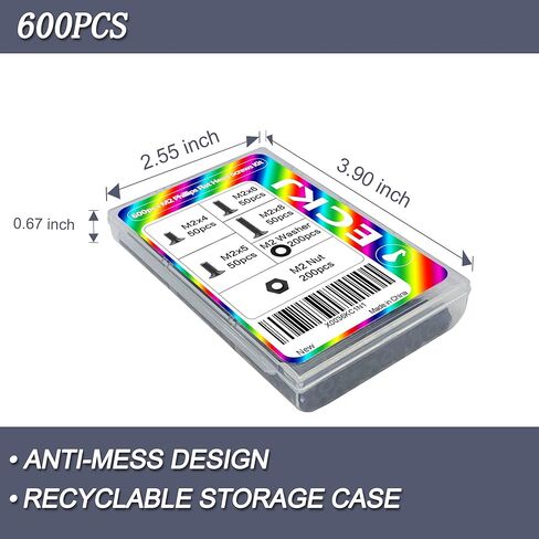 ECKJ 600pcs M2 مسامير استبدال الكمبيوتر المحمول، فيليبس شقة رئيس غاطسة آلة مسامير المسمار المكسرات غسالات مجموعة متنوعة، M2 × 4 مم / 5 مم / 6 مم / 8 مم للكمبيوتر الشخصي، إصلاح SSD، محرك NVMe أسود in Kuwait
