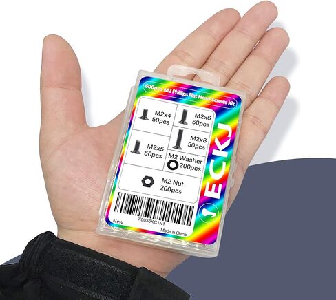 ECKJ 600pcs M2 مسامير استبدال الكمبيوتر المحمول، فيليبس شقة رئيس غاطسة آلة مسامير المسمار المكسرات غسالات مجموعة متنوعة، M2 × 4 مم / 5 مم / 6 مم / 8 مم للكمبيوتر الشخصي، إصلاح SSD، محرك NVMe أسود in Kuwait