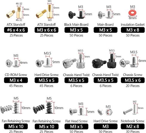 Bolt Dropper Computer Screw Assortment Kit - M2 Standoffs, NVMe, HDD Hard Drive, Fan, Chassis, ATX Case, Motherboard, Case Fan, Graphics, SSD, Spacer, Rubber Feet in Saudi Arabia